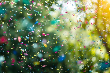 close-up view of colorful confetti on a white surface