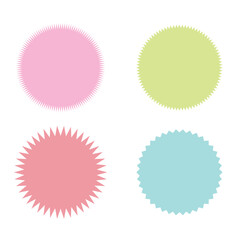 Set of vector starburst, sunburst badges. Different color. Simple flat style Vintage labels. Colored stickers. 66.11.