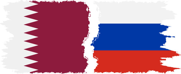 Russia and Qatar grunge flags connection vector