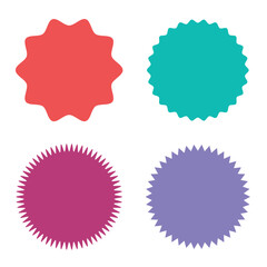 Set of vector starburst, sunburst badges. Different color. Simple flat style Vintage labels. Colored stickers. 66.11.