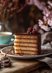Classic French Opera Cake on a plate
