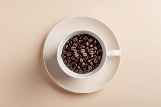 A white cup filled with coffee beans