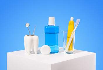 Set for dental hygiene. Different tools for dental care.