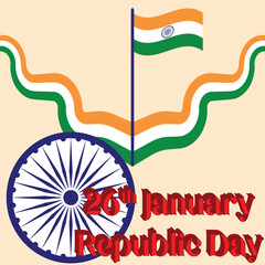 Republic Day Splendor: Ashoka Chakra And Tricolor Wave, Our Republic Day vector captures the essence of India's spirit. The Ashoka Chakra, a symbol of law and dharma, takes center stage.