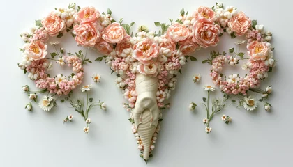 Fotobehang Abstract image of woman uterus made up of pink flowers and leaves. Concept of Maternity, International Day of the Midwife, Pregnancy.  © MarijaBazarova