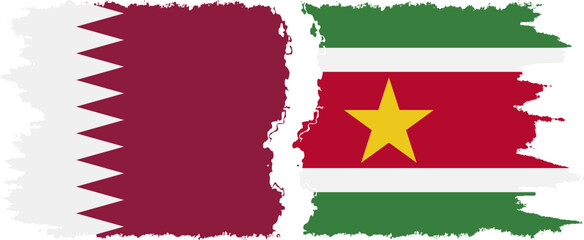 Suriname and Qatar grunge flags connection vector