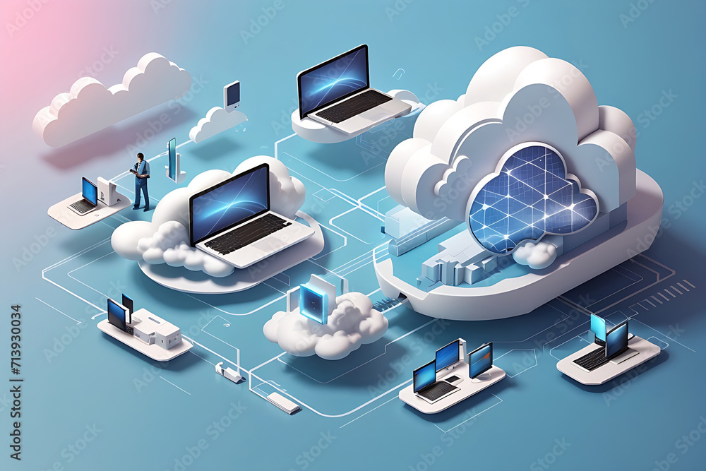 Poster cloud technology computing concept design. data center concept. modern cloud technologies design.