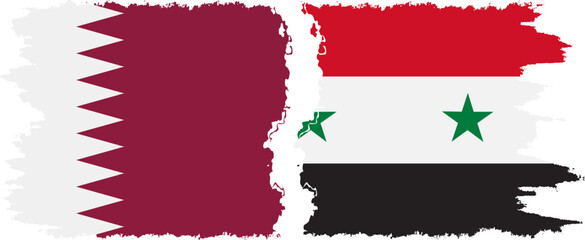 Syria and Qatar grunge flags connection vector