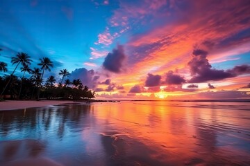 Fototapeta na wymiar Colorful sunset on the beach