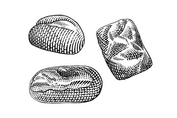 hand drawn vector sketch illustration of fresh bread, bakery, bread.