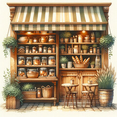 Quaint Vintage Coffee Shop Front Illustration
