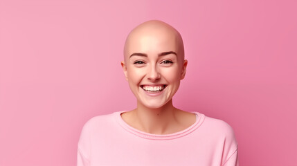 Hairless woman Portrait, cancer world cancer day, generative ai	