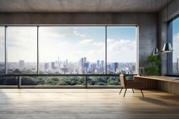 Minimal modern design work office interior and view from the window