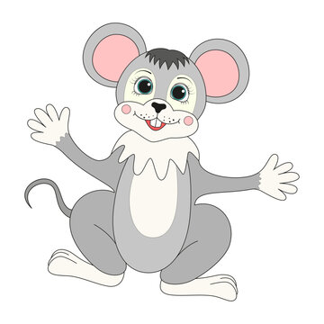 Funny cute mouse cartoon style. Children's illustration. Vector illustration for design and decoration.