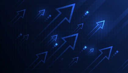 blue glowing arrow light background. Future digital growth technology