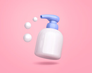Bottle with liquid soap, moisturizing cream isolated on pink background. Clipping path included