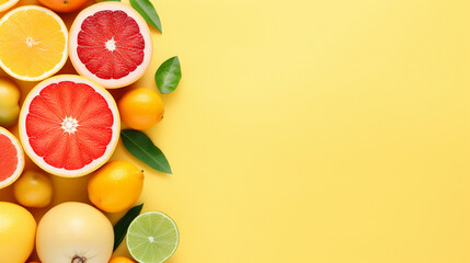 Colorful Citrus Fruits on Pantone Background – Fresh and Juicy Fruit Flatlay for Summer Promotions and Advertising with Copy-space