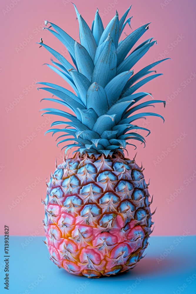 Poster an image of a pineapple transformed into an abstract pastel geometric shape on a simple background,