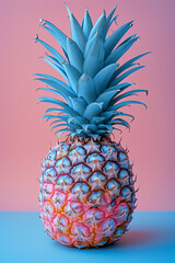 An image of a pineapple transformed into an abstract pastel geometric shape on a simple background,