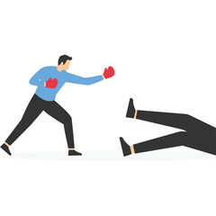 Businesswoman in boxing fight against bigger boss, Vector illustration in flat style

