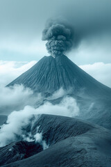 A minimalist portrayal of a volcano with its ash cloud forming a subtle pattern,