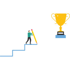 Write the ladder up to find the trophy, Vector illustration in flat style

