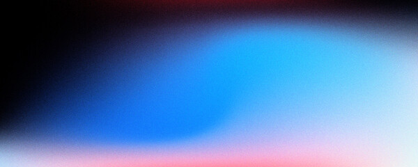 Blurry Soft Blue Ocean Wave against black backdrop with grain noise texture effect. Neon Blue color abstract background.