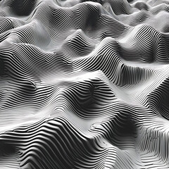 a black and white photo of a wavy pattern with waves, in the style of surreal 3d landscapes, generative art