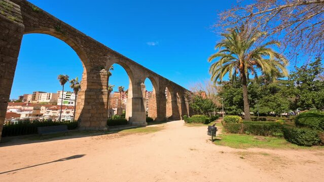Aqueduct of San Anton in Plasencia, province of Caceres, Spain. High quality 4k footage