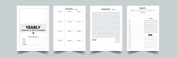 Yearly Monthly Daily Plan with cover page layout template - obrazy, fototapety, plakaty