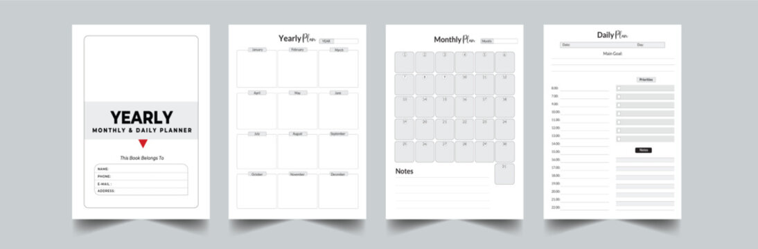 Yearly Monthly Daily Plan with cover page layout template
