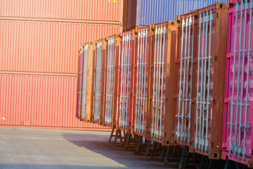 container wall Multi-colored containers isolated on white Container warehouses lined up in rows Containers for automotive or sea transport