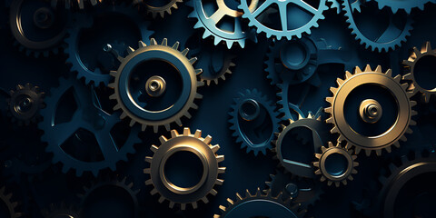 Fototapeta na wymiar Abstract 3d gears on dark background concept of gear mechanics and cog mechanics digital polygonal meshine Background featuring engineering gears and machinery showcasing the intricate Ai Generative