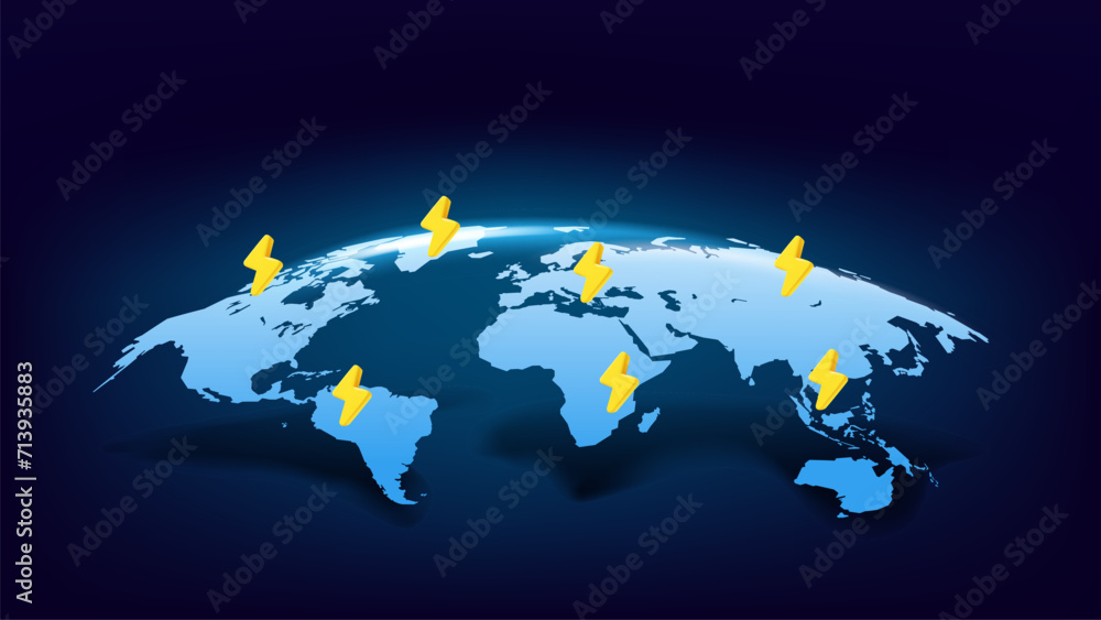 Aufkleber world communication scheme with thunderbolts. vector 3d illustration