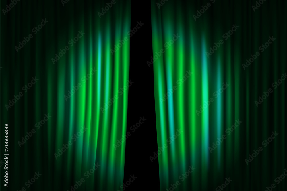 Poster green curtain with circle light of projector. vector background