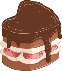 Chocolate Strawberry Heart Cake Illustration