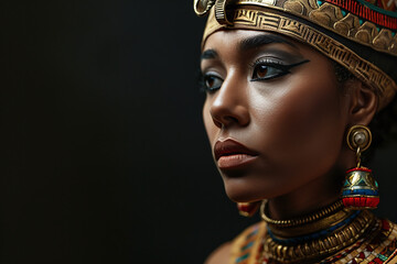 Egyptian queen, oriental beauty in national clothes on a black background