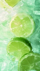 lime pieces in water and ice, refreshing lime juice

