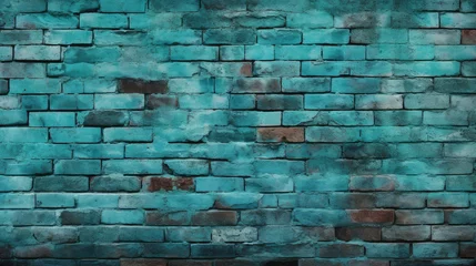 Fotobehang Old brick wall background, turqoise colors grunge texture or pattern for design. Generative ai © LFK