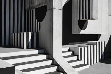 Monochrome geometric composition, abstract shapes, stripes.