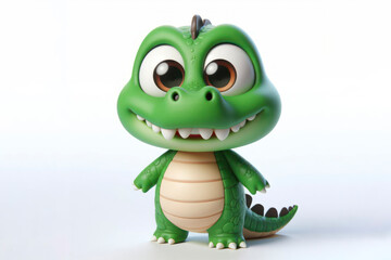 Fototapeta premium full body little cute happy crocodile 3d character with bulging eyes on solid a white background. ai generative