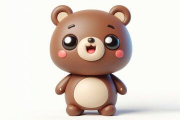 Obraz na płótnie Canvas full body little cute happy bear 3d character with bulging eyes on solid a white background. ai generative