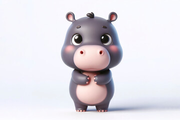 full body little cute happy hippopotamus 3d character with bulging eyes on solid a white background. ai generative
