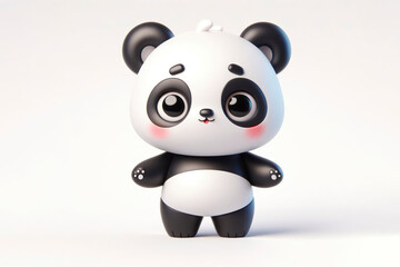 Obraz premium full body little cute happy panda 3d character with bulging eyes on solid a white background. ai generative