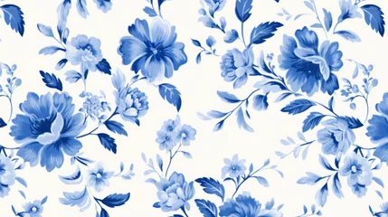Fotobehang Blue flowers on white background in toile style  © Vladimir