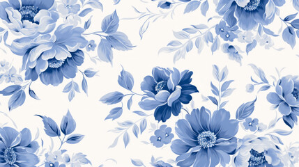 Blue flowers on white background in toile style
