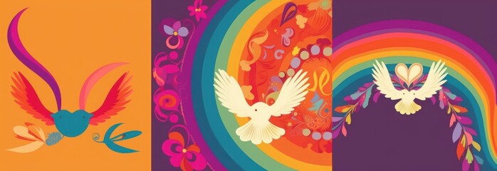 Colourful rainbow illustration: love and peace, Generative AI 