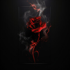 Red rose in smoke on black background