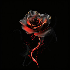 Red rose in smoke on black background