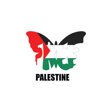 Vector design of Palestina national flag sublimed on butterfly image represents hope of freedom in Palestina